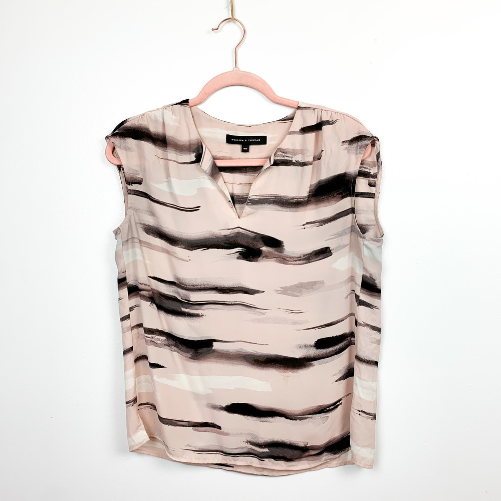 Willow & Thread Sleeveless Light Semi-Sheer Pink & Black Blouse